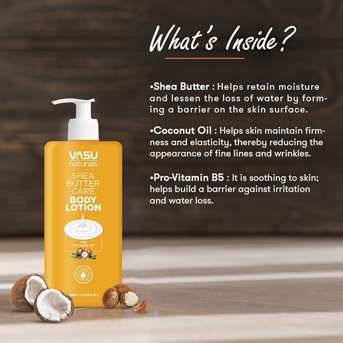Vasu Naturals Shea Butter face moisturizer - Hydrating body lotion, Long-Lasting hand cream for Dry Skin, Lightweight face lotion, Coconut Oil hand lotion for skincare 11.83 fl oz each (Pack of 2)