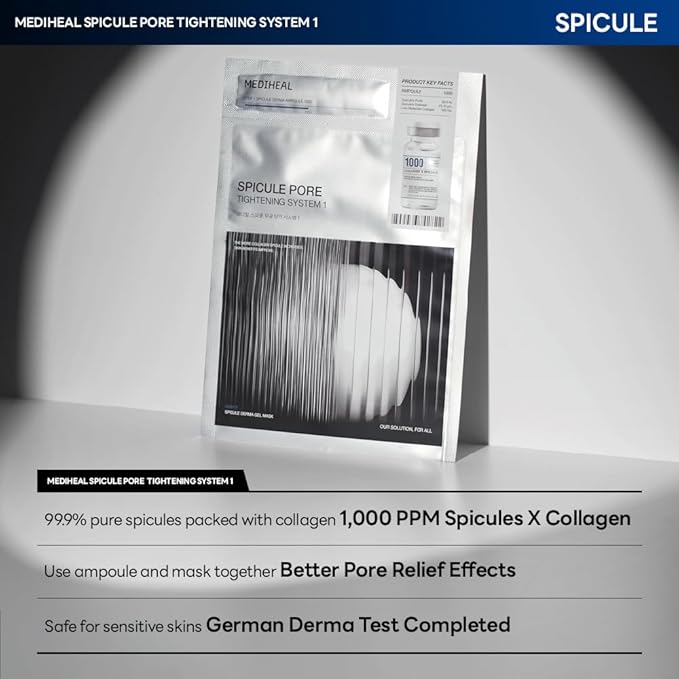 Mediheal Collagen Spicule 1000ppm Intensive Serum – Micro Needle Serum for Pore Care, Soothing & Skin Texture Improvement, 2-Step,Collagen Spicule Ampoule and Gel Mask Set,Skin Booster,10pcs