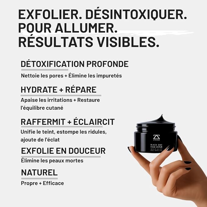 ZOUSZ Black Oud Charcoal Mens Face Scrub Mask – Exfoliating Clay Face Mask & Deep Cleansing Facial Scrub with Activated Charcoal, Salicylic Acid & Hyaluronic Acid – Revitalize skin – 50ml