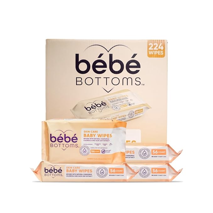 Bébé Bottoms Hypoallergenic Facial Cloth and Baby Wipes - Fragrance & Paraben Free, Sensitive Skin Friendly - Travel Essentials, Baby Essentials - Ideal for On-the-Go Families (224 Count)