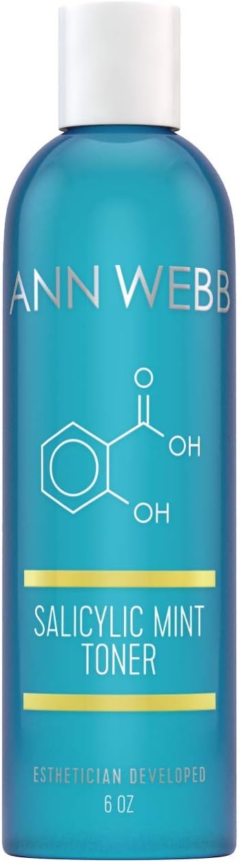 Salicylic Mint Toner with All-Natural Ingredients for Acne and Pore-Reducing, Gently Exfoliates, Deep Cleans, Brightens and Balances Skin for a Healthy Glow 6 oz