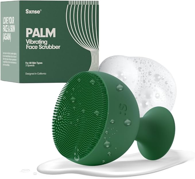 Palm Face Clean Pro⁺ - Electric Silicone Face Scrubber for Acne with 7000+ Sonic Pulses - IPX7 Waterproof Rechargeable Exfoliator with Slip-Free Grip, 3 Speed Settings & Phthalate-Free - Forest