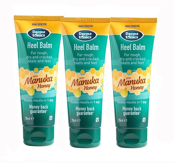 Dermatonics Manuka Honey Heel and Elbow Moisturizing & Exfoliating Cream for Dry and Cracked Heels | Dry Feet Treatment & Cracked Heel Repair for Rough, Dry and Cracked Feet, 2.37 fl oz Tube, 3 Pack