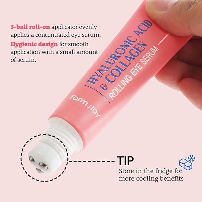 Farmstay Hyaluronic Acid Roll-on Eye Serum with 2% Niacinamide & Collagen – Hydrating Korean Eye Roller for Dark Circles, Puffy Eyes & Wrinkles – 0.84 fl. oz.