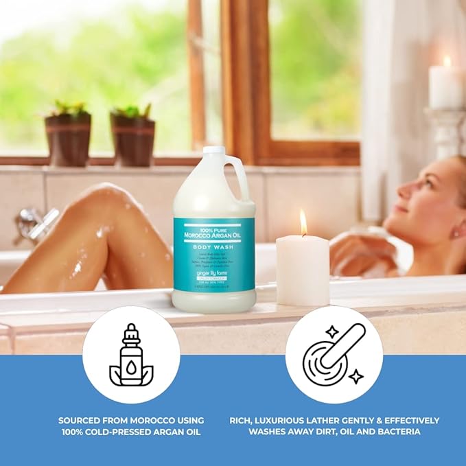 Ginger Lily Farms Salon Formula 100% Pure Morocco Argan Oil Body Wash for All Skin Types, 100% Vegan & Cruelty-Free, 1 Gallon (128 fl oz) Refill