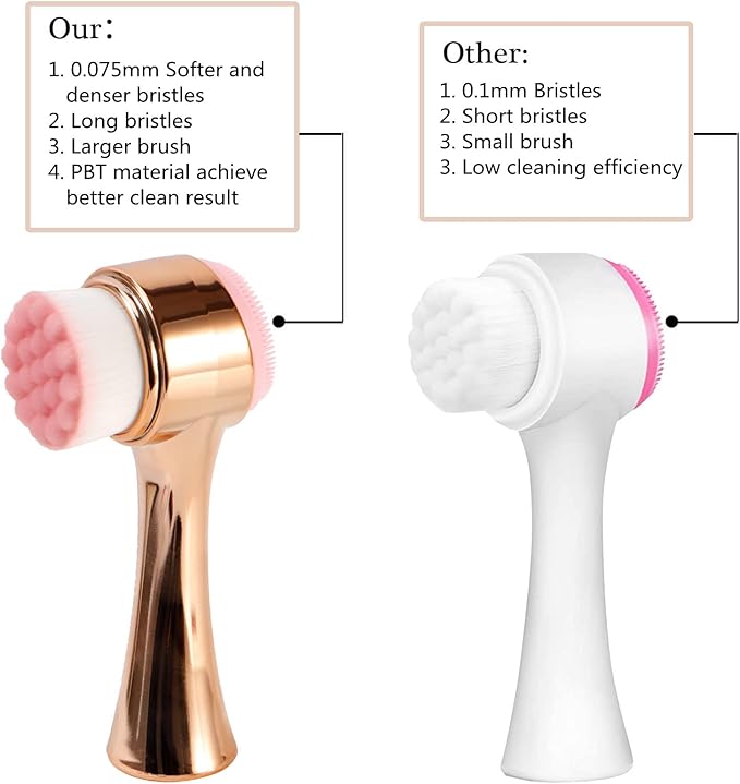 Face Brush 2 in 1, Facial Cleansing Exfoliating Brush with Ultra Fine Soft Bristles for Pore Deep Cleansing Silicone Double Side Face Wash Scrub Brush for Skin Care, Gold