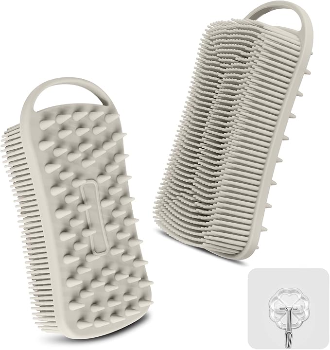 Silicone Body Scrubber, Gentle Exfoliating Scrub Brush with 22mm Soft Bristles, Deep Cleansing & Scalp Massage, Non-Slip Ergonomic Design, Fast Drying, Travel-Friendly for Shower Bath