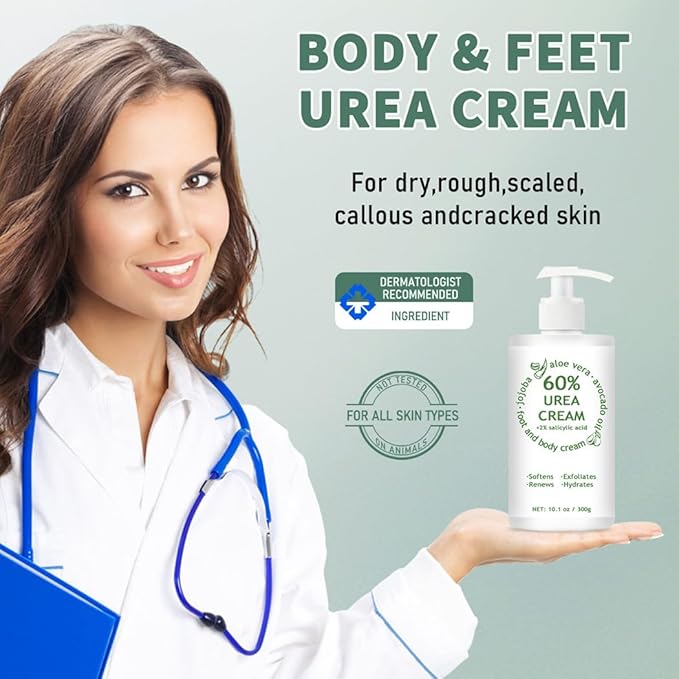 60% Urea Cream Maximum Strength, 10.1 oz - Foot & Hand Cream for Dry Cracked Skin, Callus Remover, with 2% Salicylic Acid - Deep Moisturizer for Cracked Heels, Rough Elbows & Knees - Fast Absorbing