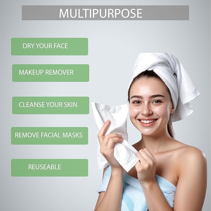 XL Disposable Face Towels 10” x 12” Eucalyptus Fiber Face Towelettes, Ultra Soft Facial Tissue Wipes for Women, Skin Friendly Dry Wipes Makeup Remover 50 Count (Pack of 1)