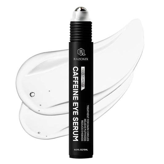 Under Eye Cream for Puffiness and Bags: Caffeine Serum Roller for Dark Circles Treatment - With 5% Caffeine Retinol Hyaluronic Acid Niacinamide Peptides 0.5 fl. oz (Medium, Unscented)