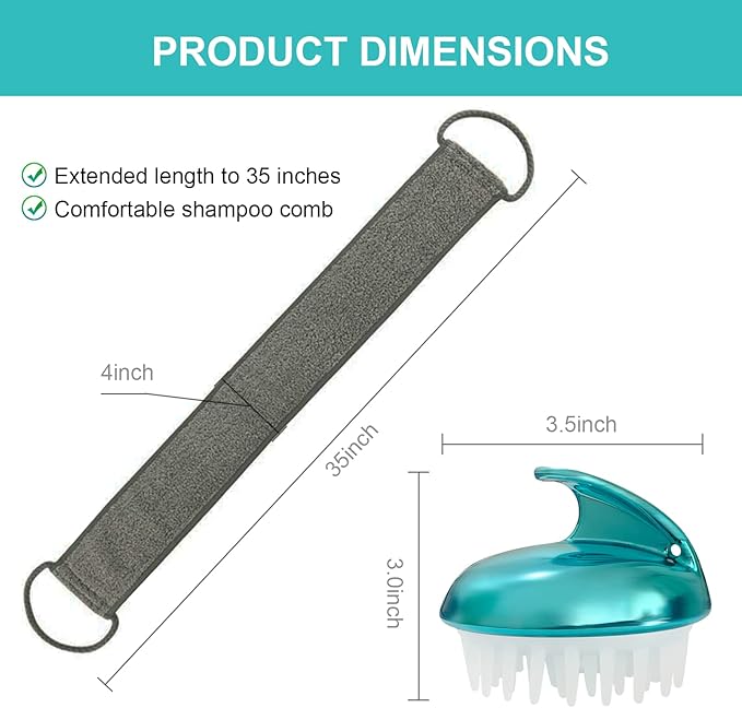 Loofah Back Scrubber, 35.4 Inch Exfoliating Back Scrubber for Bath Shower Scrubber for Men and Women, Luffa Scrubber to Deep Clean Your Skin, with Hair Shampoo Brush and Wall Hook