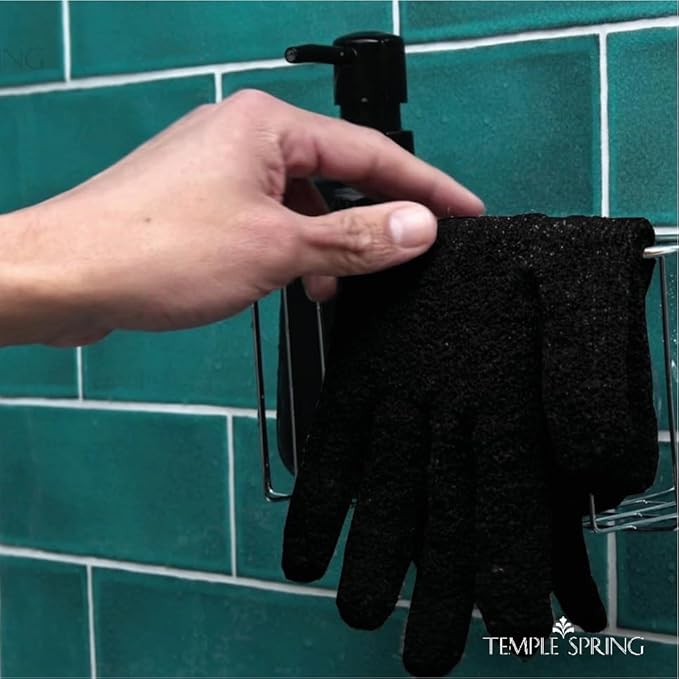 Temple Spring Exfoliating Glove, Rayon Bamboo Exfoliating Body Scrubber, Loofah Washcloth, Exfoliate Loofa Shower Scrubber, Body Exfoliator Scrub, Shower Loofah Bath Sponge - Black XL