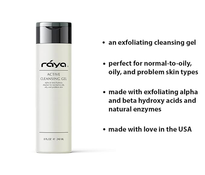 Raya Active Facial Cleansing Gel (G-107), Oil Control Cleanser with AHA and BHA, Deep Pore Gel for Oily and Break-Out Skin, Gentle Face Wash for Women and Men, Suitable for Daily Use, 8oz or 16oz btl