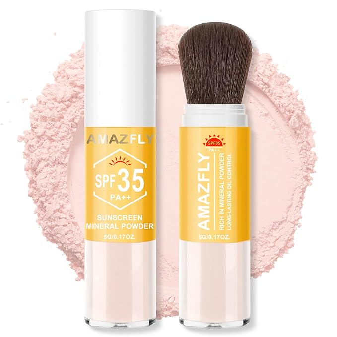 Mineral Sunscreen Setting Powder, SPF 35 Brush Sunscreen Powder for Face & Scalp, Long Lasting Lightweight Breathable, Oil Control Natural Matte Finish (#04 Pink Complexion)
