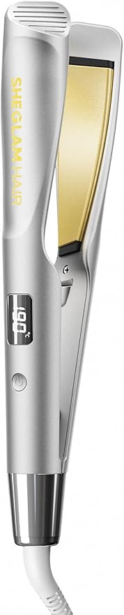 SHEGLAM Sleek Chic Twist Kiss Flat Iron - 2-in-1 Hair Straightener & Curling Iron, 1" Barrel, 60s Fast Heat, 20M Negative Ions, 5 Temp Settings, Travel-Friendly