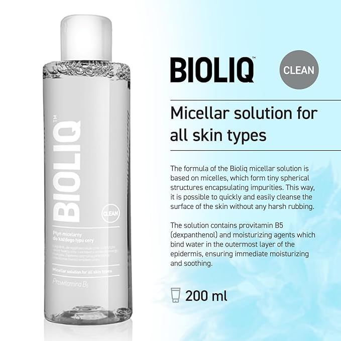 Bioliq - Clean Micellar Solution - Gentle Skin Cleanser with Provitamin B5 & Moisturizing Agents, Paraben-Free Formula for Smooth Complexion - 200 ml