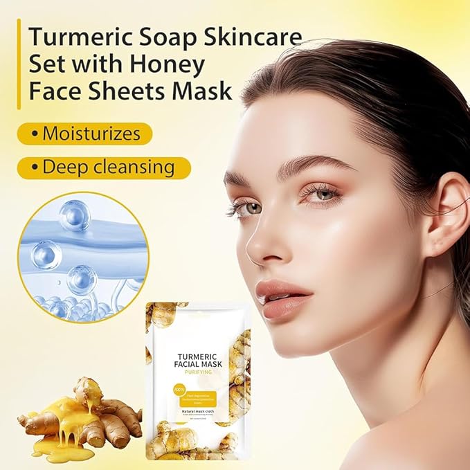 15 Sheets Face Mask Skin Care, Deep Moisturizing Hydrating Facial Masks, Turmeric Face Mask for Sensitive Skin, Facial Mask Sheet for Breakouts, Hydrate and Soothe for All Skin Types