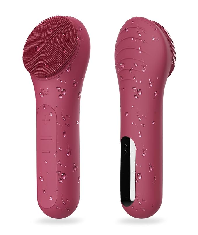 Face Scrubber, NågraCoola CLIE Facial Cleansing Brush, Waterproof and Rechargeable Face Scrub Brush for Men & Women, Cleansing, Exfoliating and Massaging, Electric Face Wash Brush - Berry