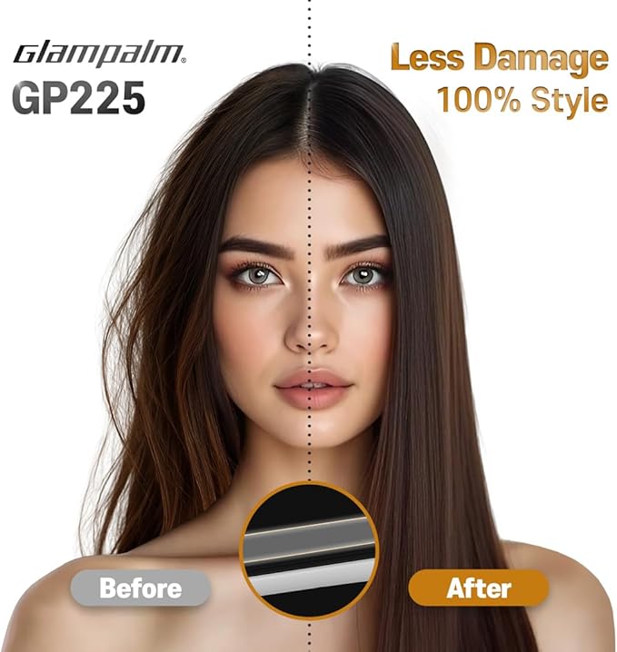 GLAMPALM Hair Straightener 1" Ceramic Flat Iron with Vibrating Plates, Korea's No.1 Professional Salon Tool, 3D Swivel Cord & Dual Voltage, 11 Heat Settings(140°–450°), 25s Fast Heat-Up, White (GP225)