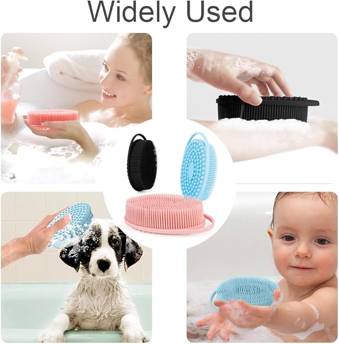 3 PCS Soft Silicone Body Scrubber,Silicone Body Shower,Silicone Loofah 2 in 4 Bath and Shampoo Brush, Body Scrubber Shower Cleaning Exfoliating Use,Lather Well, Black,Pink,Blue