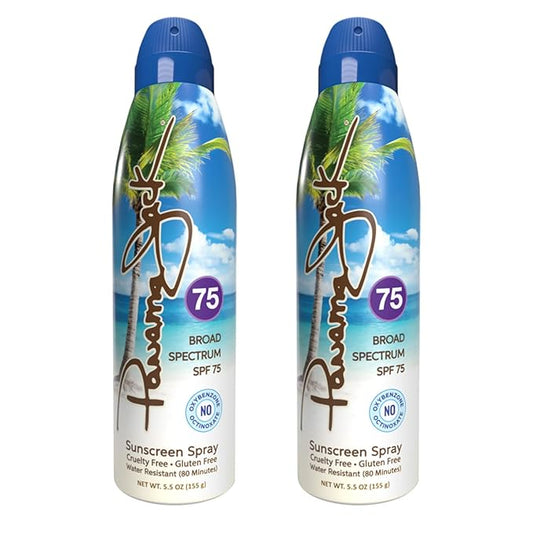 Panama Jack Continuous Spray Sunscreen - SPF 75, Broad Spectrum UVA/UVB Protection, PABA, Paraben, Gluten & Cruelty Free, Water Resistant (80 Minutes), 5.5 OZ (Pack of 2)