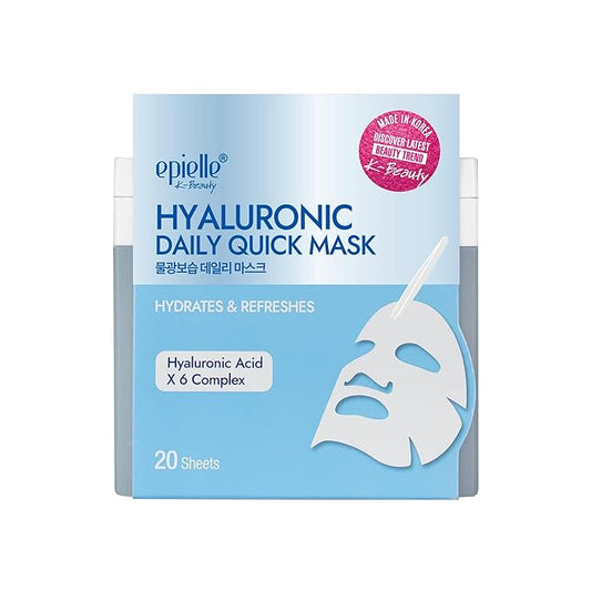 Epielle Hyaluronic Acid Korean Face Masks 20 Pack - 6x HA Complex Hydrating Sheet Masks for Anti Aging & Dry Skin, Stocking Stuffers for Women