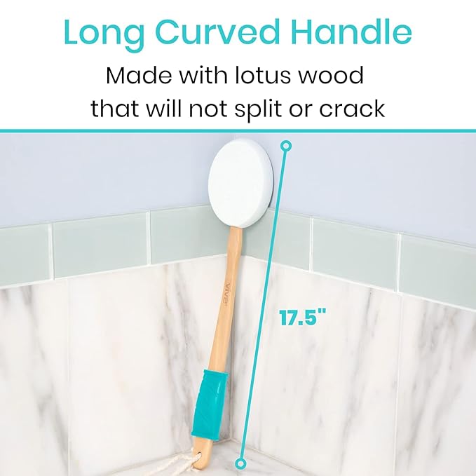Vive Lotion Applicator for Back, Feet (17.5") - Self Washer Beauty Shower Sponge, Long Handle Cream Wand for Elderly, Women - Apply Medicine, Skin Cream, Body Wash, Sunscreen