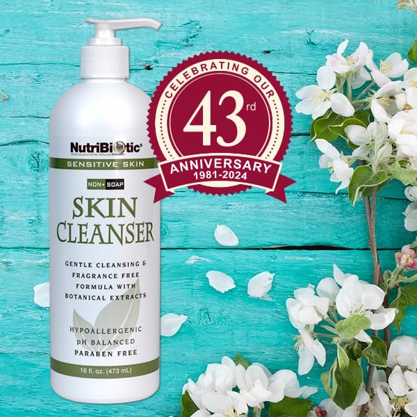 NutriBiotic – Sensitive Skin Non-Soap Skin Cleanser, 16 Oz Twin Pack with GSE (Citricidal) | pH Balanced, Hypoallergenic & Biodegradable | Free of Parabens, Sulfates, Dyes, Colorings & Fragrance