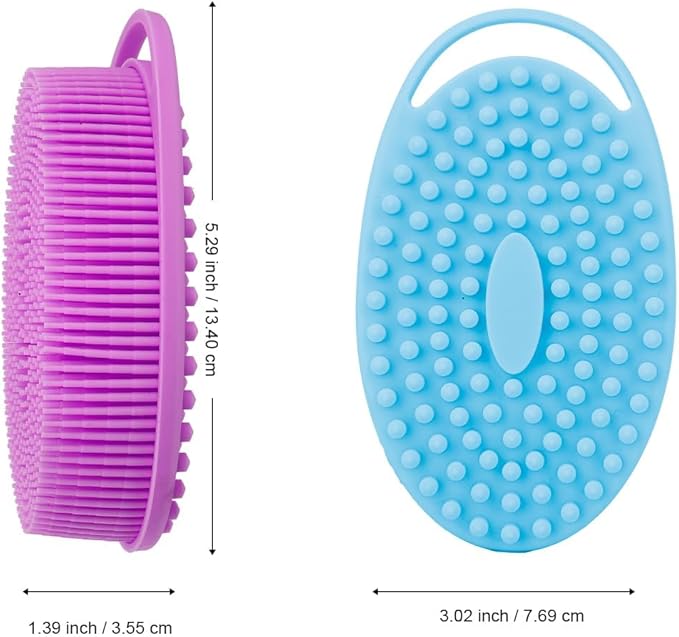Soft Silicone Body Scrubber 3 PCS Silicone Body Shower, Silicone Loofah 2 in 4 Bath and Shampoo Brush, Body Scrubber Shower Cleaning Exfoliating Use for Sensitive Skin, Lather Well, Blue,Green,Purple