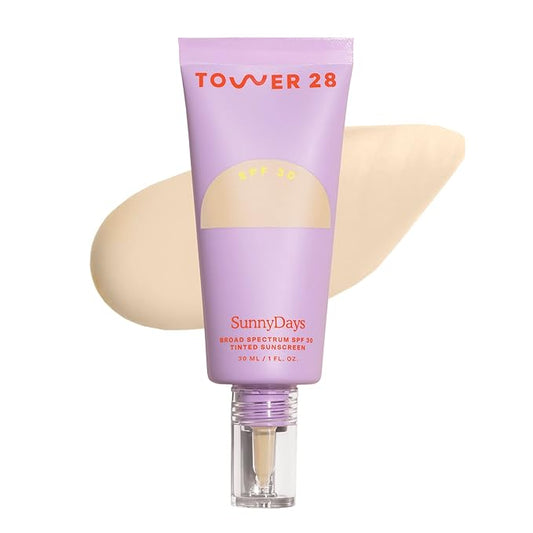 Tower 28 Beauty SunnyDays SPF 30 Tinted Mineral Sunscreen For Sensitive Skin - 2-in-1 Facial Broad Spectrum UVA/UVB Protection + Foundation - Shade 10 LARCHMONT - Light with Yellow Undertones, 1 Fl Oz