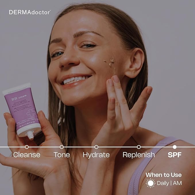 DERMAdoctor Tinted Moisturizer with SPF 30, Mineral DD Cream, Universal Tint Primer, Hydrating Face Moisturizer with SPF, Lightweight Sheer Coverage Broad-Spectrum Zinc Oxide Sunscreen, All Skin Types