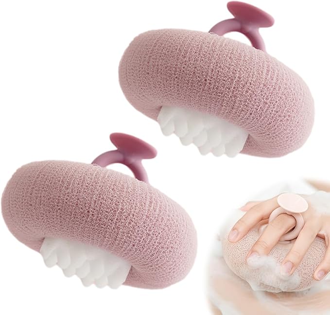 Super Soft Sunflower Suction Cup Bath Ball, 2025 New 2 in 1 Exfoliating Bath Sponge Cleaning Brush with Finger Rings, Sponge Mesh Pouf Shower Ball for Women & Men (Purple 2pcs)