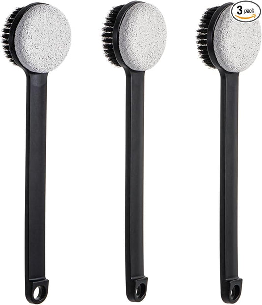 Pumice Stone for Feet and Shower Brush with Long Handle 14", Hard Skin Callus Remover, 2 in 1 Foot Scrubber Brush, Back Scrubber Body Brush for Shower Deep Cleansing and Exfoliating (Straight)