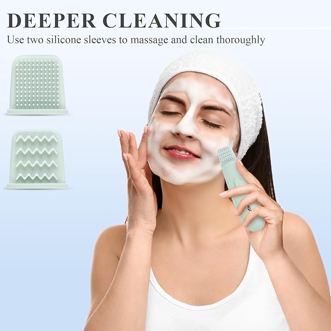 Skin Scrubber & Face Spatula - 2-in-1 Pore Cleaner Tool for Deep Cleansing, Blackhead Remover Tools with Two Silicone Brush Head, All Skin Types, Waterproof