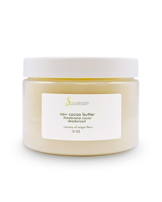 Soapeauty Cocoa Butter Raw Refined Deodorized 100% pure natural | Body, Hair & DIY Recipes, Lip Balms, Lotions, Creams, Stretch Marks | Non GMO, No Preservatives, Vegan | 12 oz
