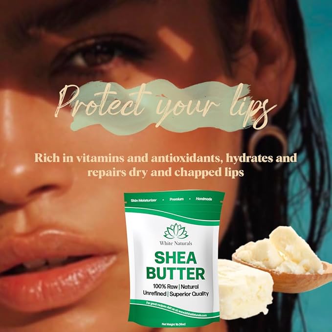 White Naturals Shea Butter 8 oz Pure, Raw, Unrefined, African, Grade A, Ivory, Perfect Skin Moisturizer, DIY Lip Balms, Stretch Marks, Recover Sun Damage, Whipped Body Butter