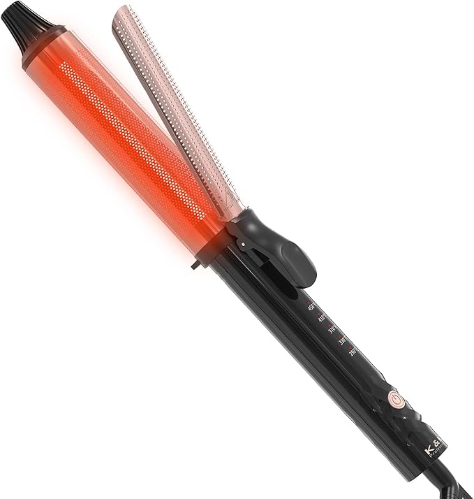 K&K 1 1/2 Inch Red Light Therapy Infrared Heated Curling Iron Curling Wand Ceramic Curling Irons -Creates Root Volume & Loose Curls Volume Curls Dual Voltage Cool-AIR TECH Hair Styling Tool