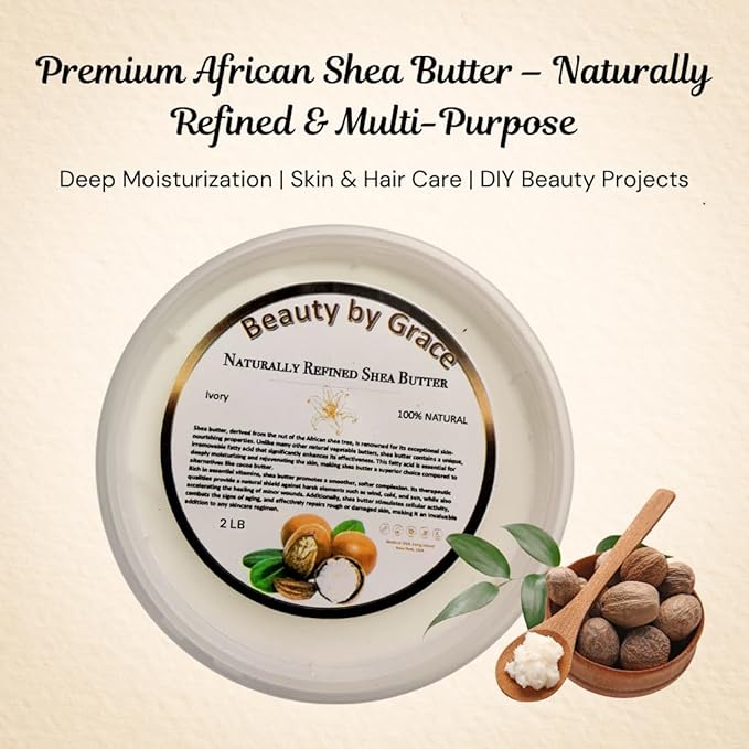Shea Butter 100% Pure & Natural – Refined Ivory from Ghana, 2 LB – Deep Moisturizing for Skin, Hair, Body Butters, Lotions & DIY Skincare