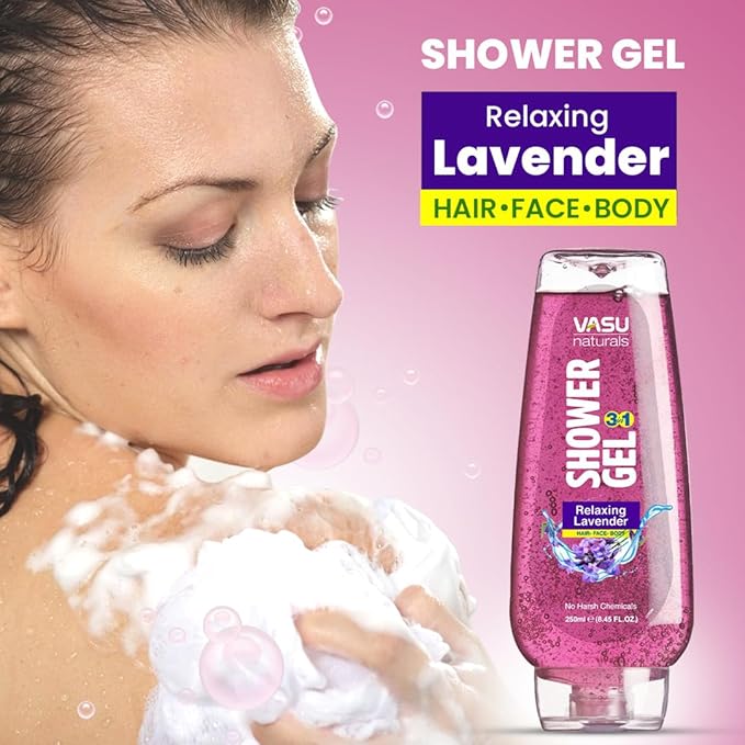 Vasu Naturals Organics Lavender Body Wash Calming Shower Gel with Pro-Vitamin B5 for Women & Men | Soap-Free, Paraben-Free, Soothing Body Cleanser for Sensitive Skin – 8.45 fl oz Each (Pack of 2)