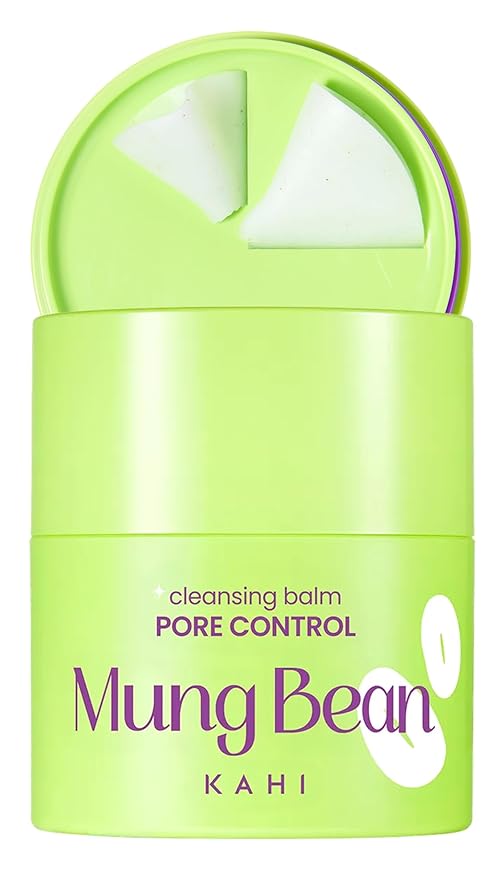 KAHI Cleansing Balm Pore Control Mung Bean - Nourishing & Hydrating Facial Cleanser Makeup Remover Balm with AHA, BHA (Salicylic Acid), PHA, and LHA - Gentle Exfoliating Korean Skincare 1.69 oz
