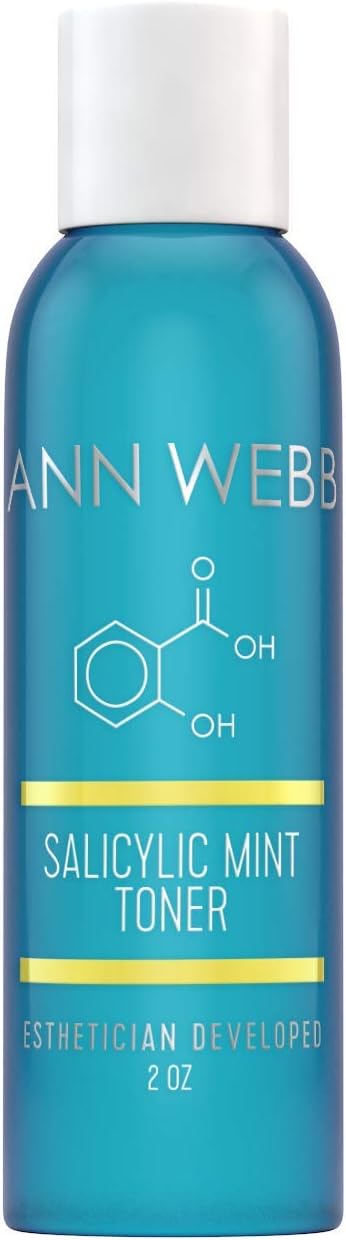Salicylic Mint Toner with Natural Ingredients for Acne and Pore-Reducing, Deep Cleans, Brightens and Balances Skin for a Healthy Glow, 2 oz