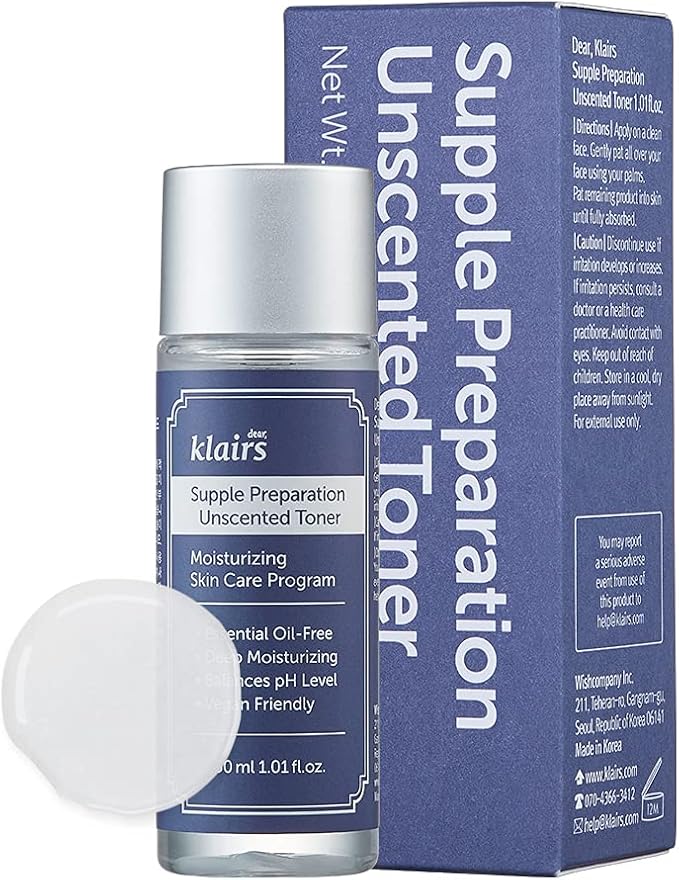 DearKlairs Supple Preparation Unscented Toner, Soothing, Fast Absorbing, Non-Irritating, Fragrance-Free, Trial Size, K-Routine, Korean Skin Care, 1.01 Fl Oz