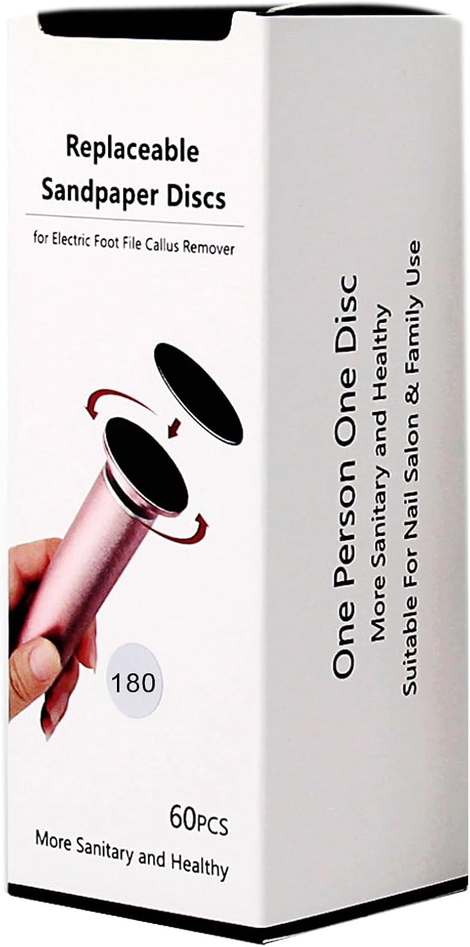 60pcs Replaceable Sandpaper Refill Discs for Electric Foot File Callus Remover Hard Dry Dead Skin Removal (Fine 180 Grit)