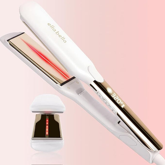 ELLA BELLA® Titanium Flat Iron Hair Straightener (with Infrared) • Professional Straightening Iron • Digital Display to Accurately Control Temperature • As Featured in Good Housekeeping - Gloss White