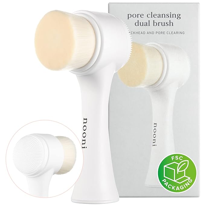 Nooni Pore Cleansing Tool - Manual Dual Brush | Facial Massager and Exfoliator, Soft Bristle & Silicone Brush 1 Count