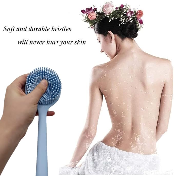 Silicone Body Scrubber, Long Handle Back Scrubber for Shower Brush,Exfoliating Body Scrubber, Shower Scrubber for Body Brush, Soft Silicone Bath Brush for Men,Women&Kids,with a Free Hook
