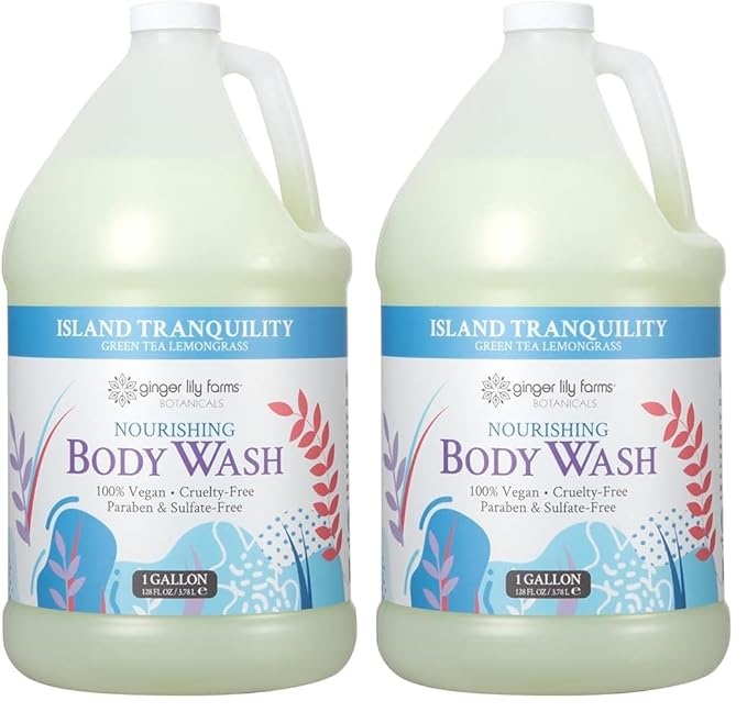 Ginger Lily Farms Botanicals Nourishing Body Wash, Island Tranquility, 100% Vegan & Cruelty-Free, Green Tea & Lemongrass Scent, 1 Gallon Refill (128 fl. oz.) (Pack of 2)