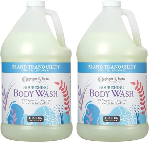 Ginger Lily Farms Botanicals Nourishing Body Wash, Island Tranquility, 100% Vegan & Cruelty-Free, Green Tea & Lemongrass Scent, 1 Gallon Refill (128 fl. oz.) (Pack of 2)