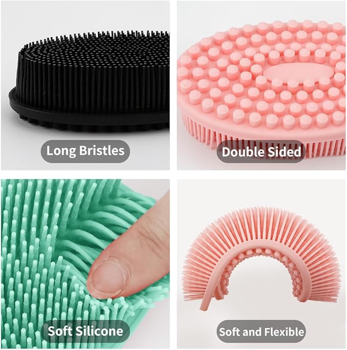 3 Pack Silicone Body Scrubber, Silicone Loofah Exfoliating Soft Body Scrubber, Silicones Body Brush Bath Shower Scrubber for Body, 2 in 1 Bath and Shampoo Wash Brush for Skin Exfoliation Men Women