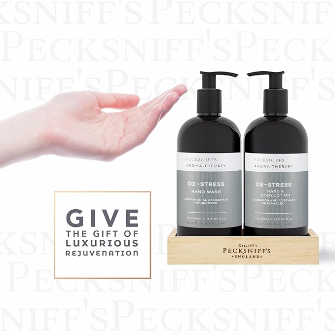 Pecksniffs Moisturizing Hand Wash and Hand & Body Caddy Lotion Set - Aroma:Therapy De-Stress, 500 ml/16.9 fl oz